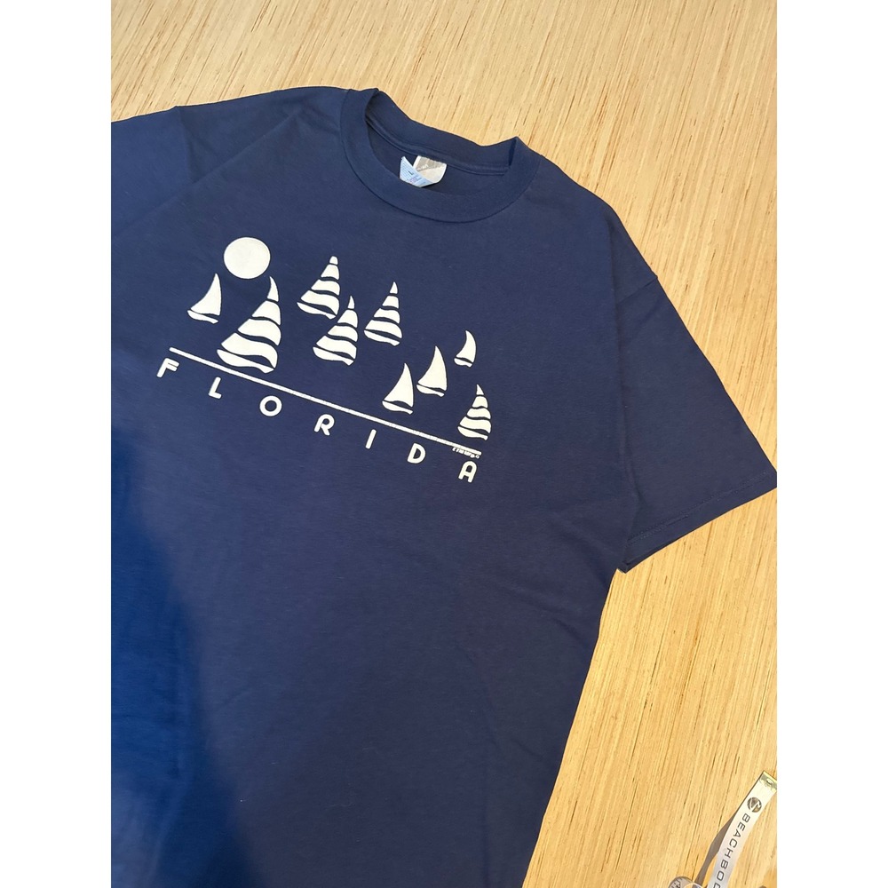 Vintage Russell Athletic Florida Sailboat T-Shirt Navy Blue Mens Large
38